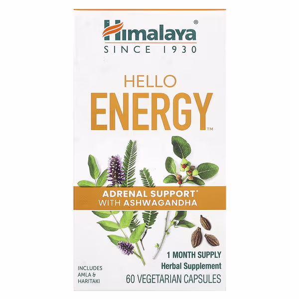 Himalaya, Hello Energy, Adrenal Support with Ashwagandha, 60 Vegetarian Capsules
