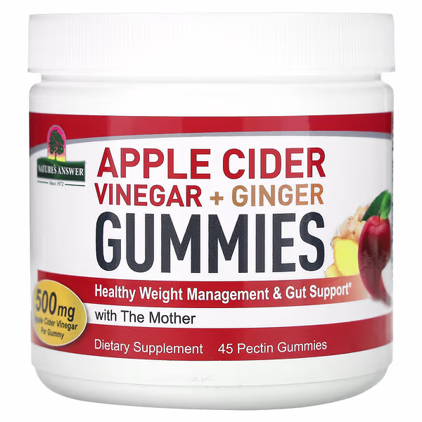 Nature's Answer, Apple Cider Vinegar + Ginger Gummies with The Mother, 500 mg, 45 Pectin Gummies