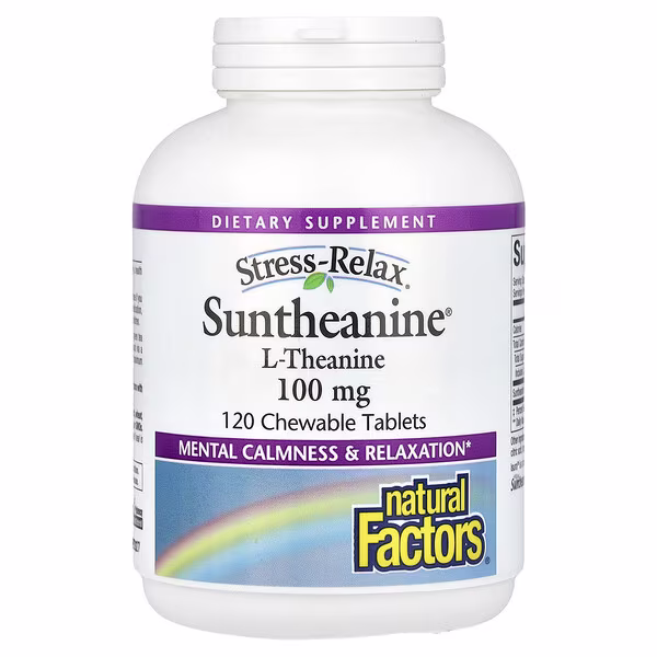 Natural Factors, Stress-Relax, Suntheanine L-Theanine, 100 mg, 120 Chewable Tablets