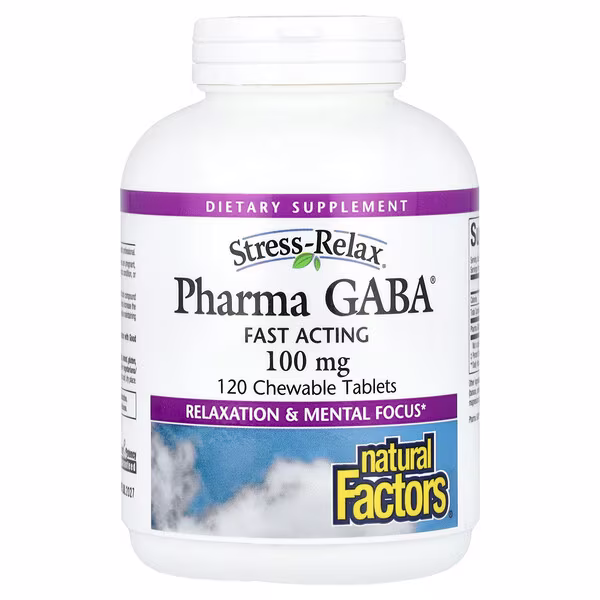 Natural Factors, Stress-Relax®, Pharma GABA®, 100 mg, 120 Chewable Tablets