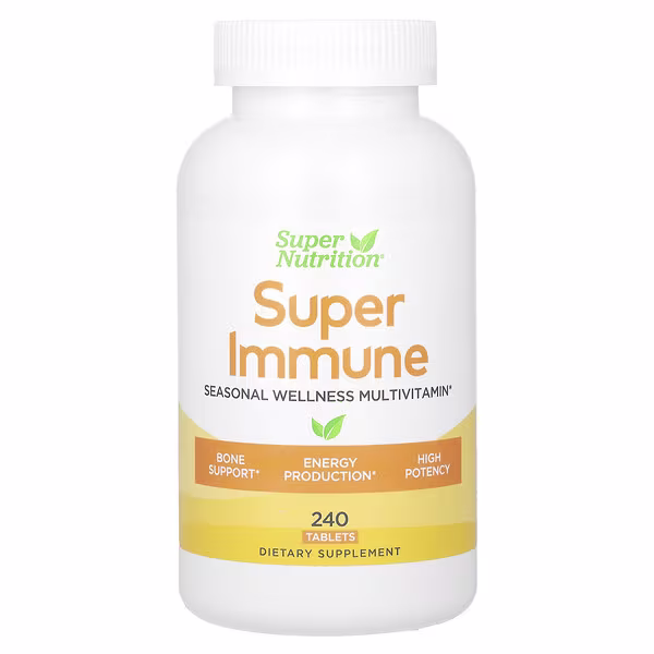 Super Nutrition, Super Immune, Immune-Strengthening Multivitamin with Glutathione, High-Potency Vitamins, Minerals and Herbs, 240 Tablets