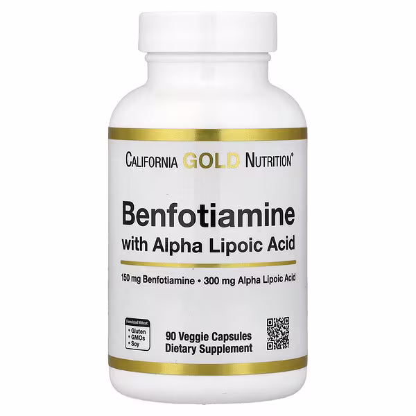 California Gold Nutrition, Benfotiamine + Alpha Lipoic Acid and L-Leucine, 90 Veggie Capsules