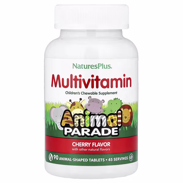 NaturesPlus, Animal Parade, Children's Chewable Multivitamin Supplement, Cherry, 90 Animal-Shaped Tablets