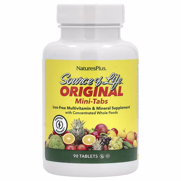 NaturesPlus, Source of Life, Original Mini-Tabs, Multivitamin & Mineral Supplement, Iron Free, 90 Tablets