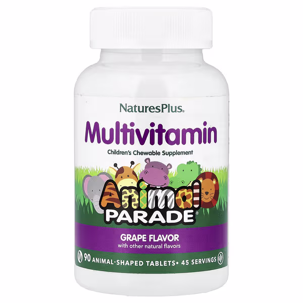 NaturesPlus, Animal Parade®, Children's Chewable Multivitamin Supplement, Grape, 90 Animal-Shaped Tablets