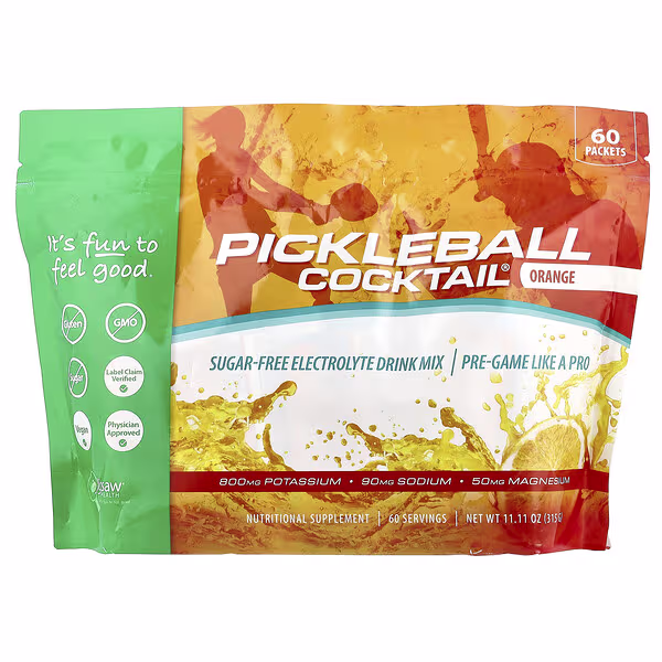 Jigsaw Health, Pickleball Cocktail®, Sugar-Free Electrolyte Drink Mix, Orange, 60 Packets, 5 g Each