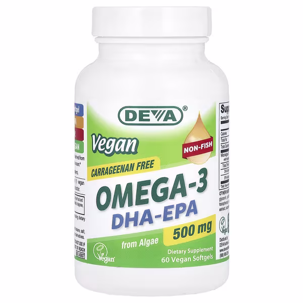 Deva, Vegan Omega-3, DHA-EPA, 500 mg, 60 Vegan Softgels