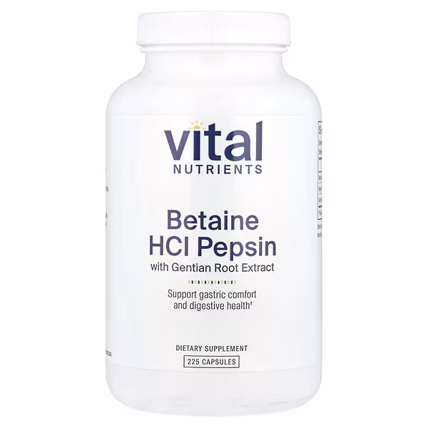 Vital Nutrients, Betaine HCl Pepsin with Gentian Root Extract, 225 Capsules