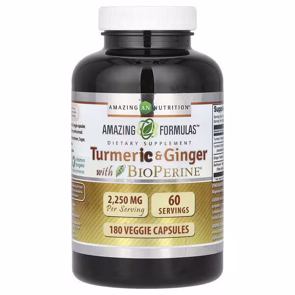 Amazing Nutrition, Turmeric & Ginger with BioPerine, 180 Veggie Capsules