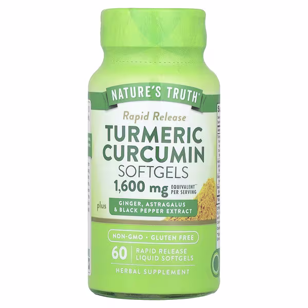 Nature's Truth, Turmeric Curcumin plus Ginger, Astragalus & Black Pepper Extract, 60 Rapid Release Liquid Softgels