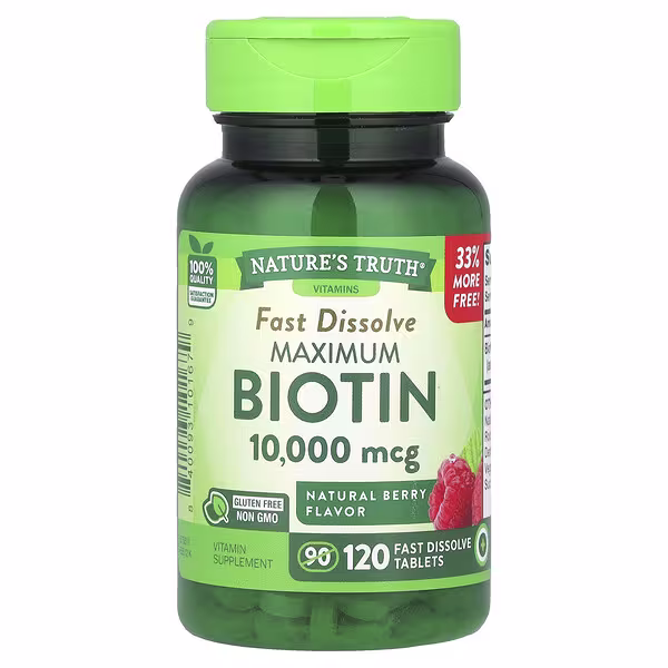 Nature's Truth, Maximum Biotin, Natural Berry, 10,000 mcg, 120 Fast Dissolve Tablets