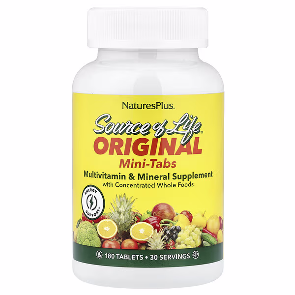 NaturesPlus, Source of Life®, Original Mini-Tabs, Multivitamin & Mineral Supplement with Concentrated Whole Foods, 180 Tablets