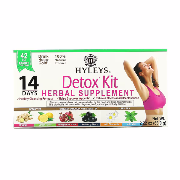 Hyleys Tea, 14 Days Detox Kit, Assorted, 42 Foil Envelope Tea Bags, 2.22 oz (63 g)
