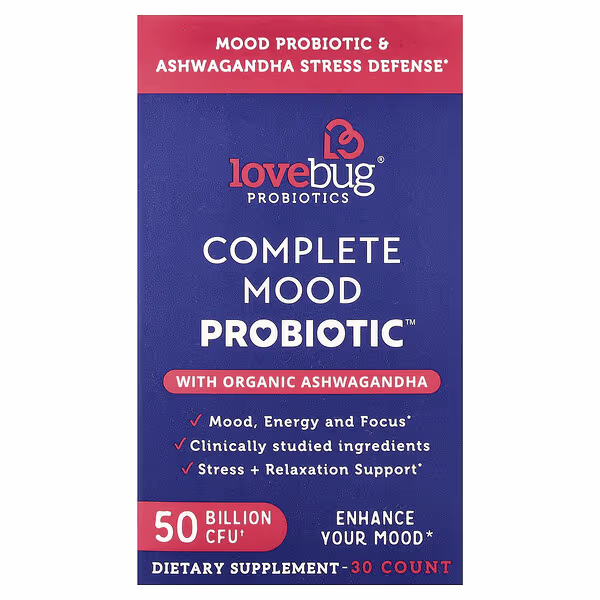 LoveBug Probiotics, Complete Mood Probiotic™ with Organic Ashwagandha, 30 Capsules