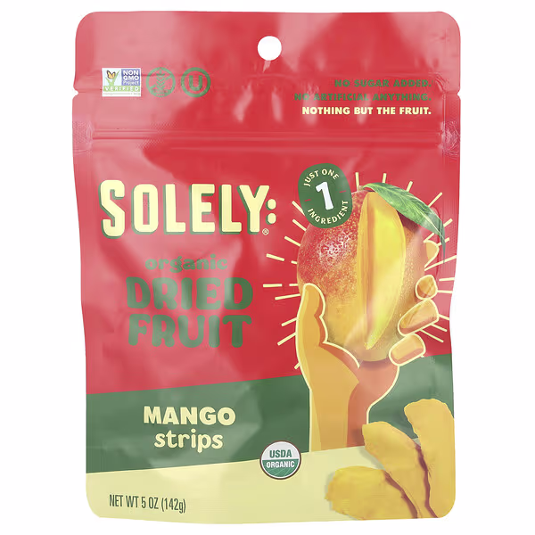 Solely, Organic Dried Fruit, Mango Strips, 5 oz (142 g)