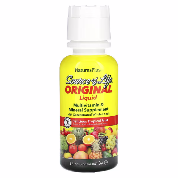 NaturesPlus, Source of Life, Original Liquid Multivitamin & Mineral Supplement, Delicious Tropical Fruit, 8 fl oz (236.56 ml)