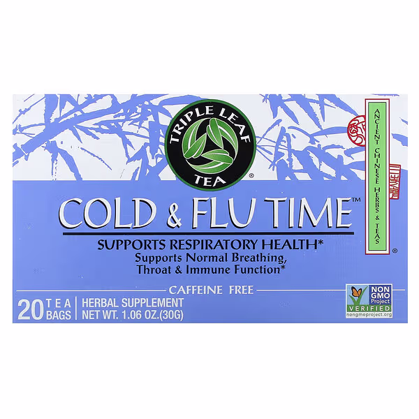Triple Leaf Tea, Cold & Flu Time Herbal Tea, Caffeine Free, 20 Tea Bags, 1.06 oz (30 g)