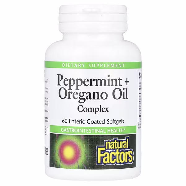 Natural Factors, Peppermint + Oregano Oil Complex, 60 Enteric Coated Softgels