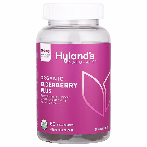Hyland's Naturals, Organic Elderberry Plus Gummies, Natural Berry, 60 Vegan Gummies