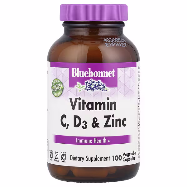 Bluebonnet Nutrition, Vitamin C, D3 & Zinc, 100 Vegetable Capsules