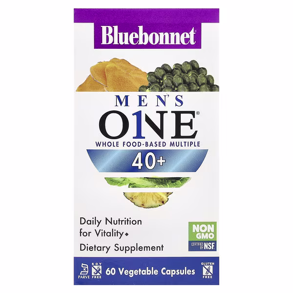 Bluebonnet Nutrition, Men's ONE® 40+, Whole Food- Based Multiple, 60 Vegetable Capsules