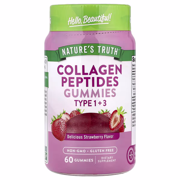 Nature's Truth, Collagen Peptides Gummies, Type 1 + 3, Delicious Strawberry, 60 Gummies