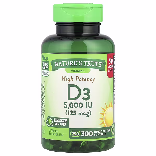 Nature's Truth, High Potency Vitamin D3, 125 mcg (5000 IU), 300 Quick Release Softgels