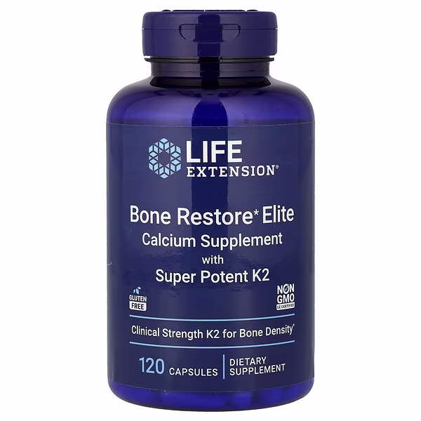 Life Extension, Bone Restore Elite, Calcium Supplement with Super Potent K2, 120 Capsules
