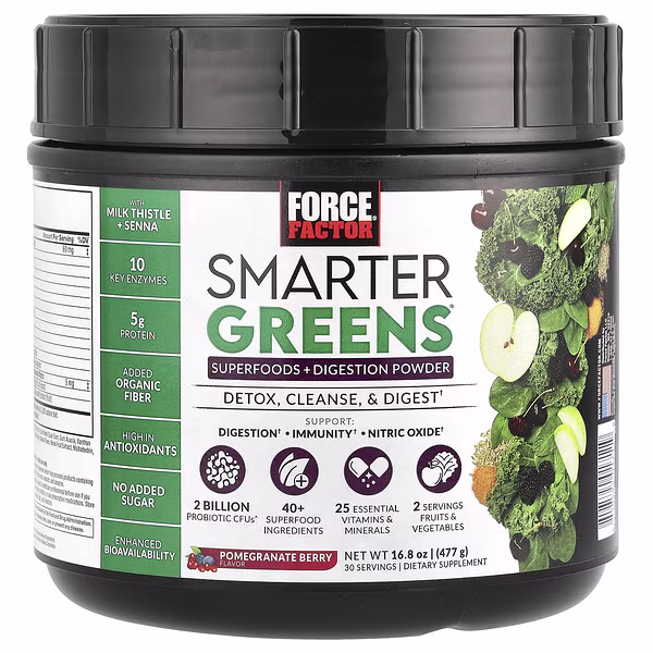 Force Factor, Smarter Greens®, Superfoods + Digestion Powder, Pomegranate Berry, 16.8 oz (477 g)