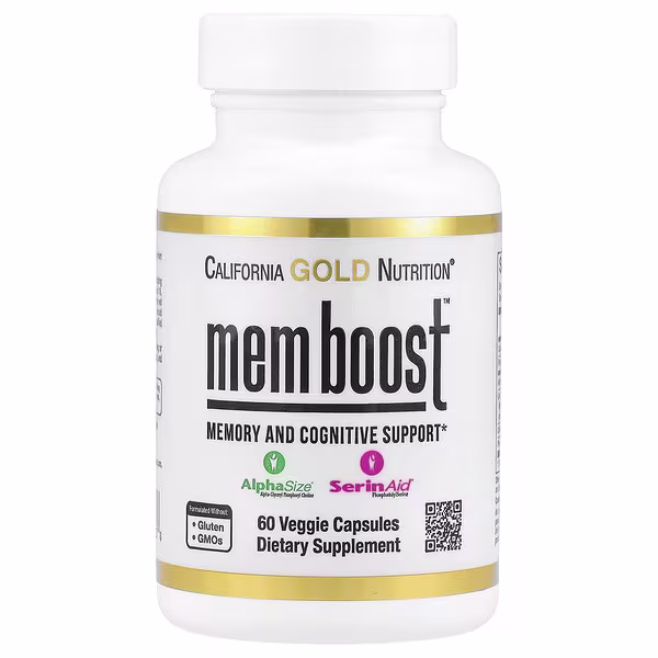 California Gold Nutrition, MEM Boost™, Memory & Cognitive Support with Alpha-GPC, Lion's Mane Extract, Coffee Fruit Extract and Phosphatidylserine, 60 Veggie Capsules