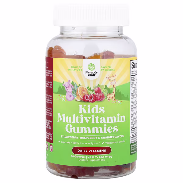 Nature's Craft, Kids Multivitamin Gummies, Strawberry, Raspberry & Orange, 90 Gummies
