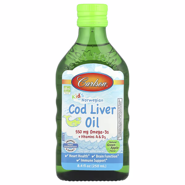 Carlson, Kid's, Norwegian Cod Liver Oil, Natural Green Apple, 8.4 fl oz (250 ml)