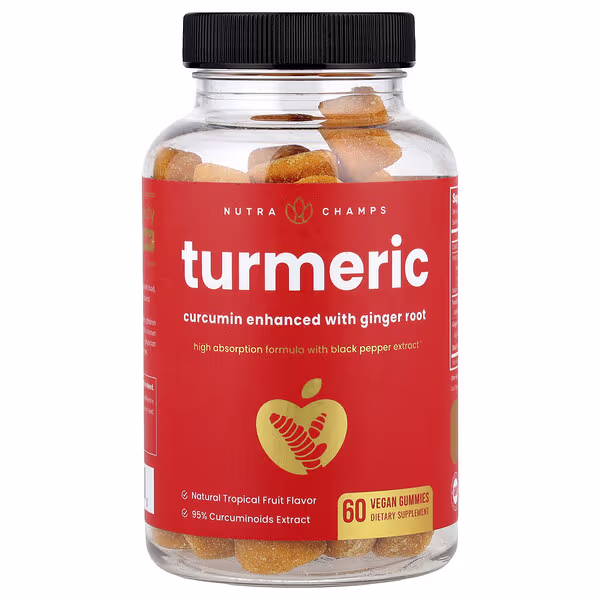 NutraChamps, Turmeric Gummies, Natural Tropical Fruit, 60 Vegan Gummies