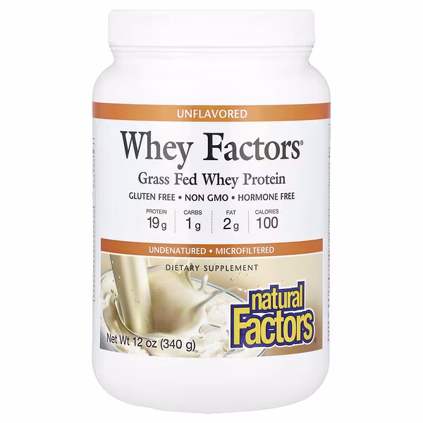 Natural Factors, Whey Factors, Grass Fed Whey Protein, Unflavored, 12 oz (340 g)