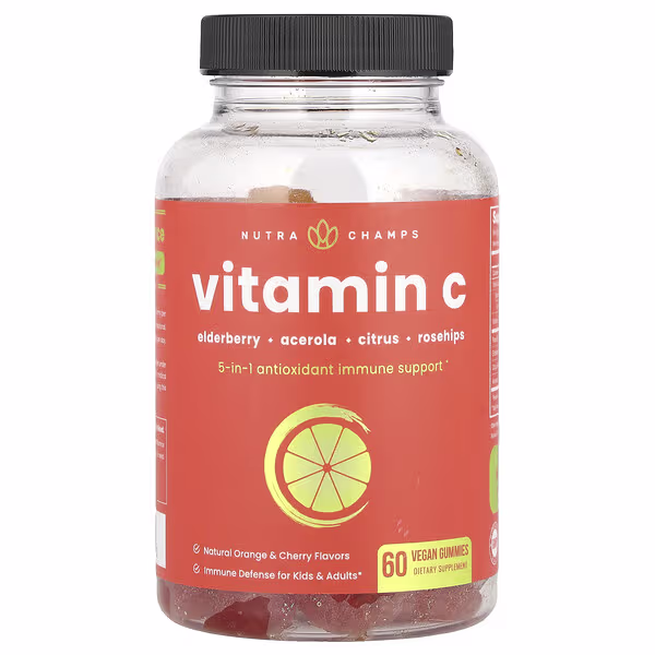 NutraChamps, Vitamin C, Natural Orange & Cherry, 60 Vegan Gummies