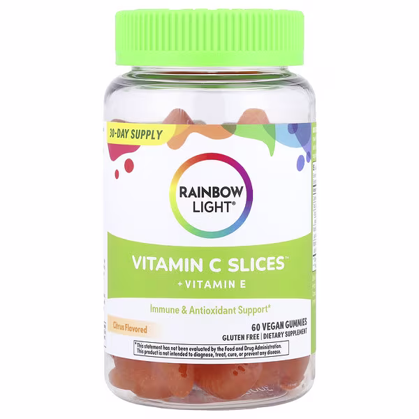 Rainbow Light, Vitamin C Slices™ + Vitamin E, Citrus, 60 Vegan Gummies