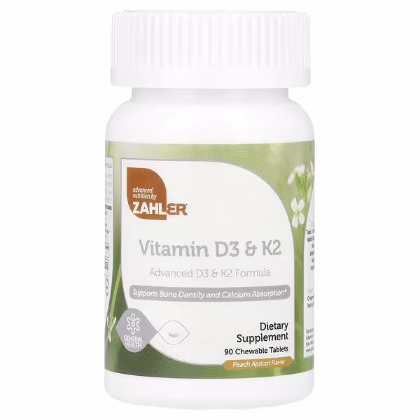 Zahler, Vitamin D3 & K2, Peach Apricot, 90 Chewable Tablets