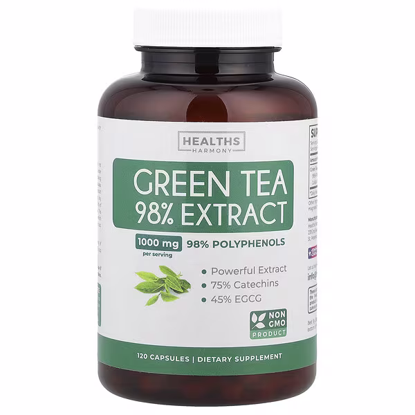 Healths Harmony, Green Tea 98% Extract, 120 Capsules (500 mg per Capsule)