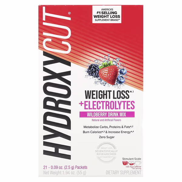 Hydroxycut, Weight Loss + Electrolytes Drink Mix, Wildberry, 21 Packets, 0.09 oz (2.5 g) Each