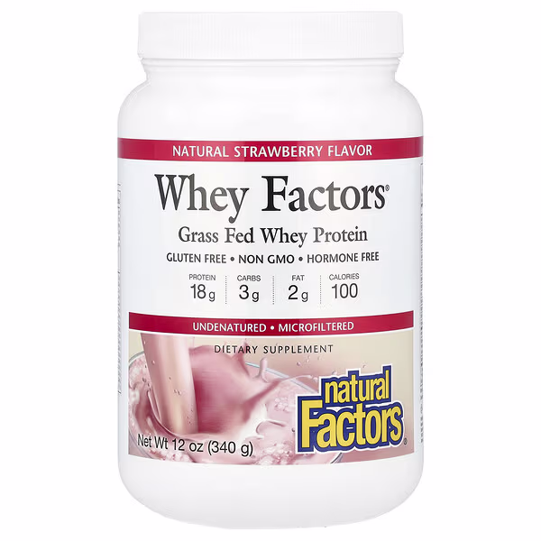 Natural Factors, Whey Factors, Grass Fed Whey Protein, Natural Strawberry, 12 oz (340 g)
