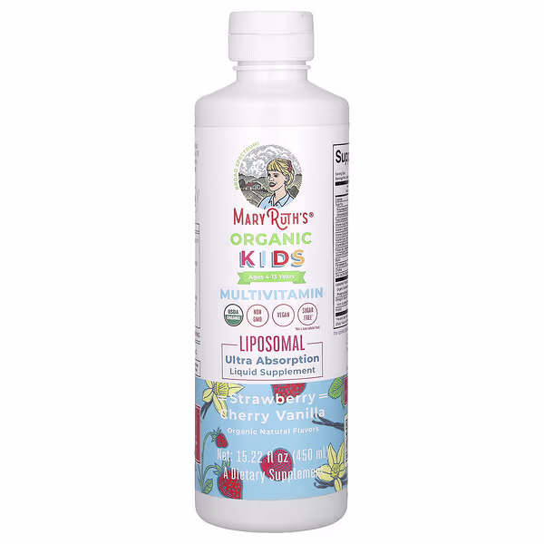 MaryRuth's, Organic Kids Multivitamin Liposomal, Ages 4-13 Years, Strawberry Cherry Vanilla, 15.22 fl oz (450 ml)