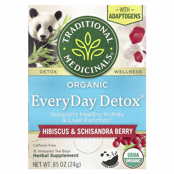 Traditional Medicinals, Organic EveryDay Detox®, Hibiscus & Schisandra Berry, Caffeine Free, 16 Wrapped Tea Bags, 0.85 oz (24 g)