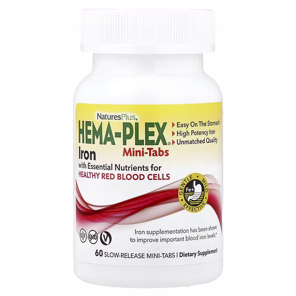 NaturesPlus, Hema-Plex, Iron with Essential Nutrients for Healthy Red Blood Cells, 60 Slow Release Mini Tabs