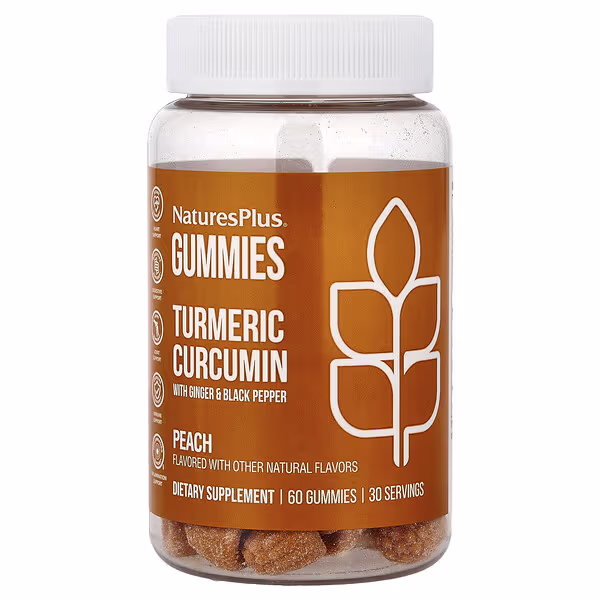 NaturesPlus, Turmeric Curcumin With Ginger & Black Pepper Gummies, Peach, 60 Gummies