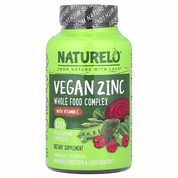 NATURELO, Vegan Zinc With Vitamin C, 120 Vegetarian Capsules