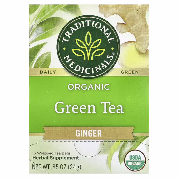 Traditional Medicinals, Organic Green Tea, Ginger, 16 Wrapped Tea Bags, 0.85 oz (24 g)