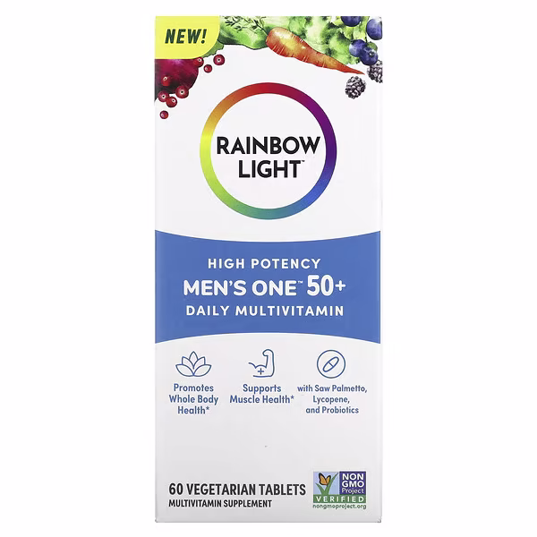 Rainbow Light, Men's One 50+ Daily Multivitamin, High Potency, 60 Vegetarian Tablets