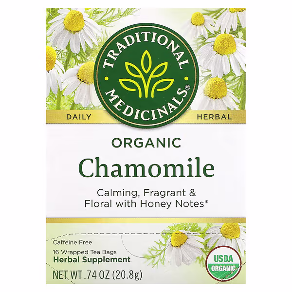 Traditional Medicinals, Organic Chamomile, Caffeine Free, 16 Wrapped Tea Bags, 0.74 oz (20.8 g)