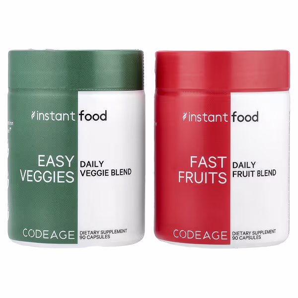 Codeage, Easy Veggies Daily Veggie Blend / Fast Fruits Daily Fruit Blend, 2 Bottles, 90 Capsules Each