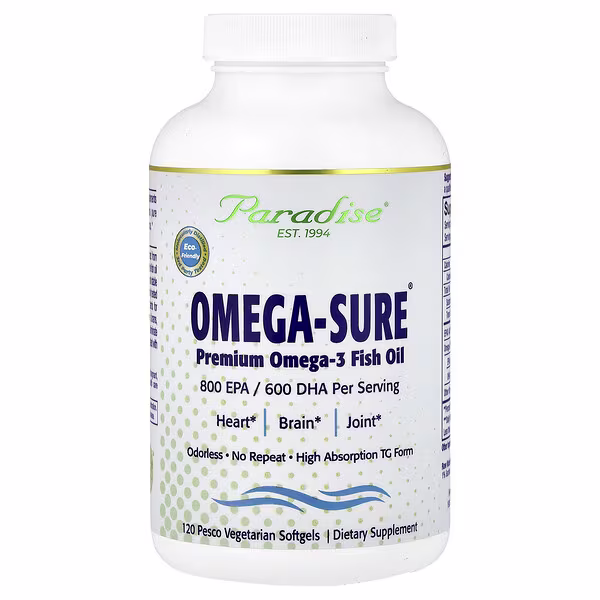 Paradise Herbs, Omega-Sure®, Premium Omega-3 Fish Oil, 120 Pesco Vegetarian Softgels
